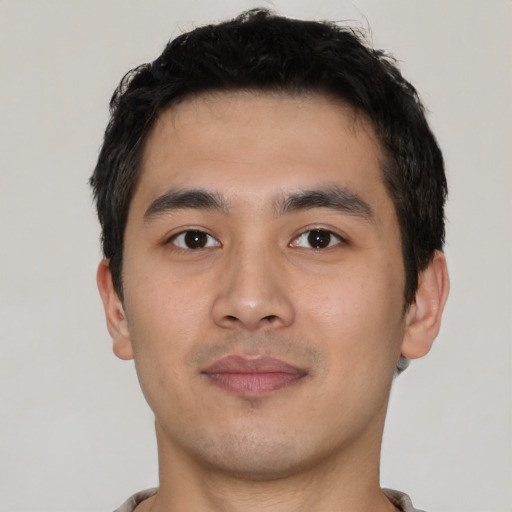 Neutral white young-adult male with short  black hair and brown eyes