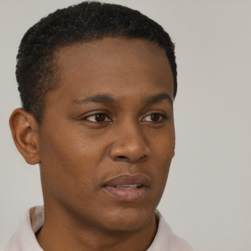 Neutral black young-adult male with short  brown hair and brown eyes