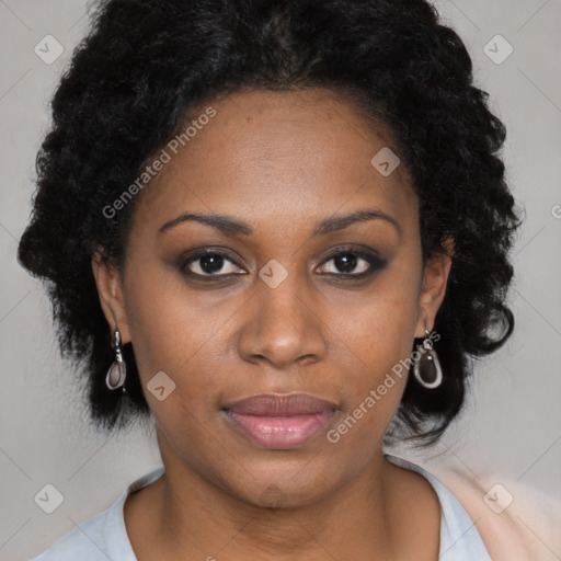 Neutral black young-adult female with medium  black hair and brown eyes