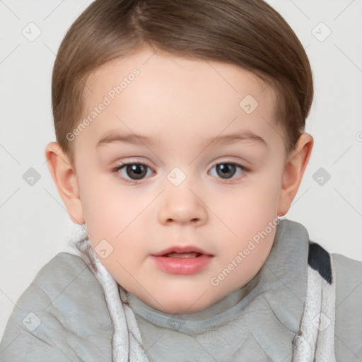 Neutral white child female with short  brown hair and brown eyes