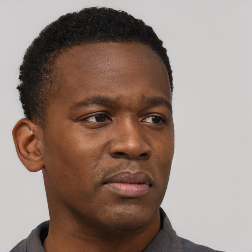 Neutral black young-adult male with short  brown hair and brown eyes