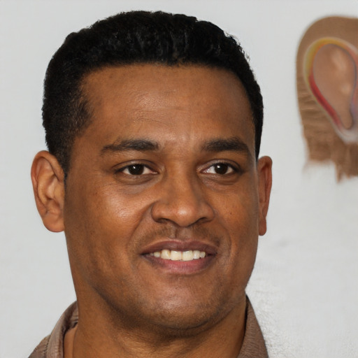 Neutral black young-adult male with short  brown hair and brown eyes
