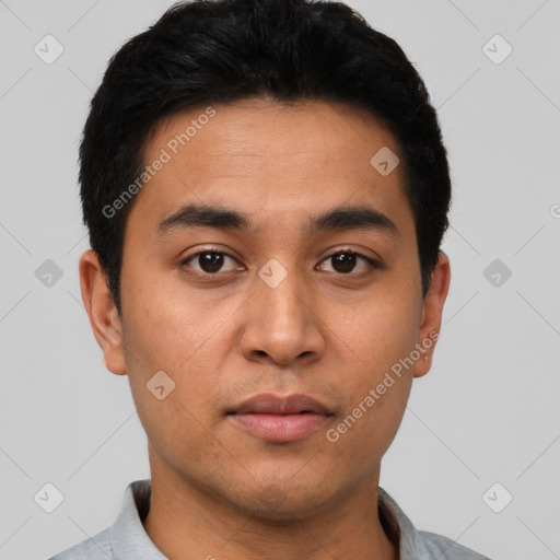 Neutral asian young-adult male with short  black hair and brown eyes