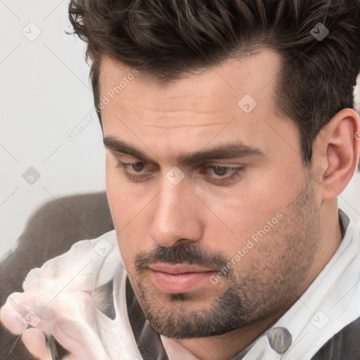 Neutral white adult male with short  brown hair and brown eyes