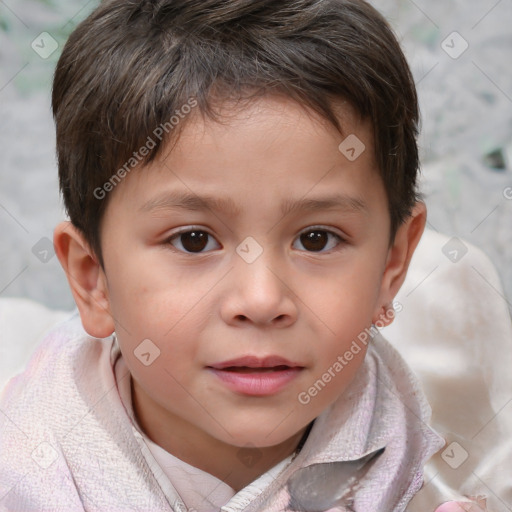 Joyful white child male with short  brown hair and brown eyes