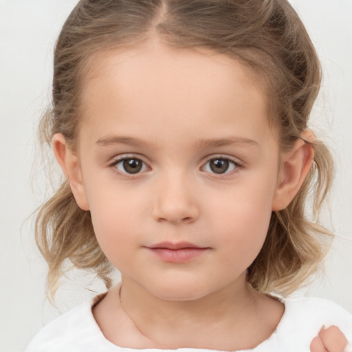 Neutral white child female with medium  brown hair and brown eyes