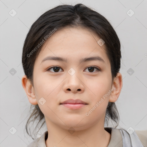 Neutral asian young-adult female with medium  brown hair and brown eyes