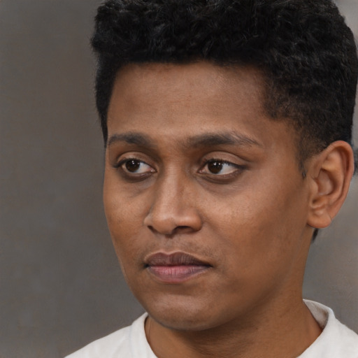 Neutral black young-adult male with short  brown hair and brown eyes