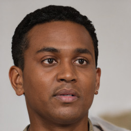 Neutral black young-adult male with short  brown hair and brown eyes
