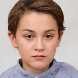 Neutral white young-adult female with short  brown hair and brown eyes