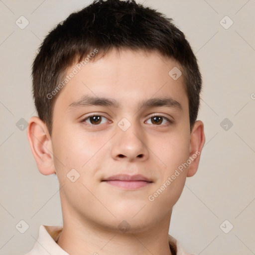 Neutral white child male with short  brown hair and brown eyes