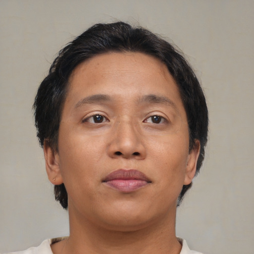 Neutral asian young-adult male with short  brown hair and brown eyes