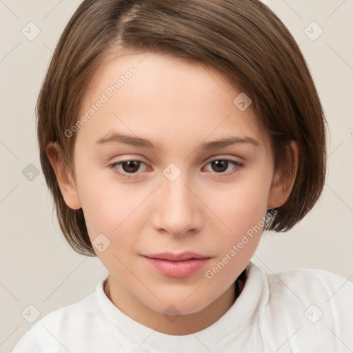 Neutral white child female with medium  brown hair and brown eyes