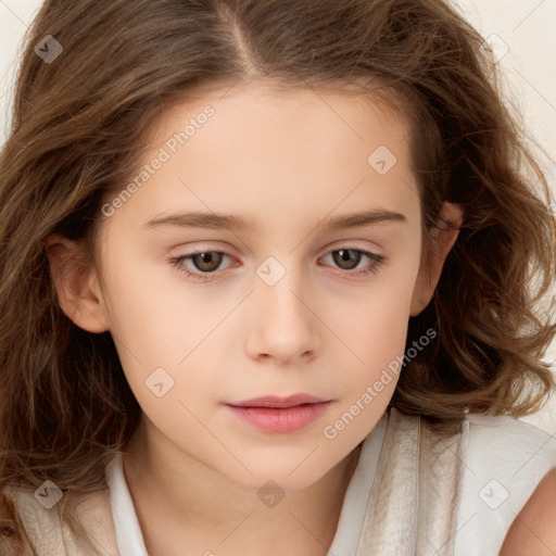 Neutral white child female with long  brown hair and brown eyes