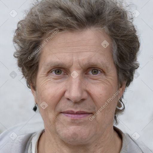 Joyful white middle-aged male with short  brown hair and brown eyes