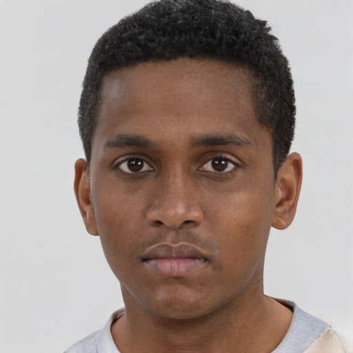 Neutral black young-adult male with short  brown hair and brown eyes