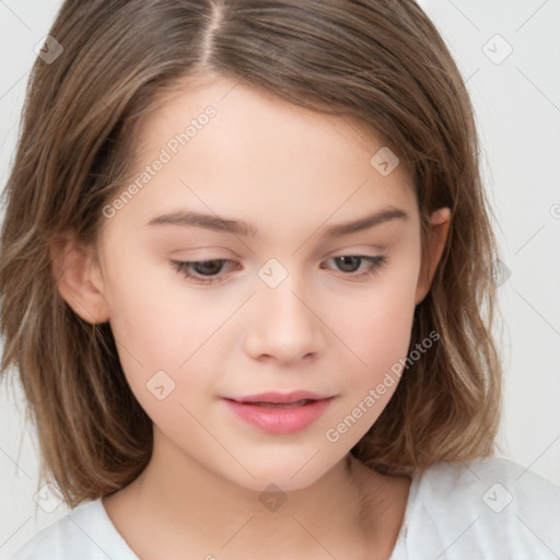 Neutral white child female with medium  brown hair and brown eyes