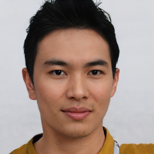 Neutral asian young-adult male with short  black hair and brown eyes