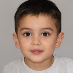 Joyful white child male with short  brown hair and brown eyes