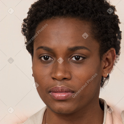 Neutral black young-adult female with short  brown hair and brown eyes