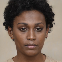 Neutral black young-adult female with short  brown hair and brown eyes