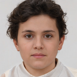 Neutral white young-adult female with short  brown hair and brown eyes