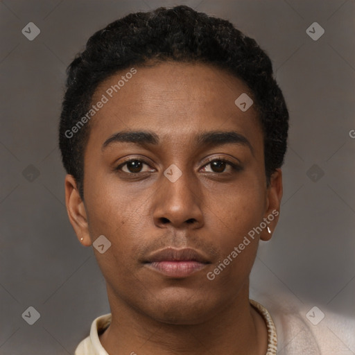 Neutral black young-adult male with short  brown hair and brown eyes