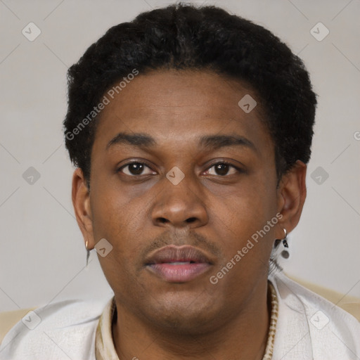 Neutral black young-adult male with short  brown hair and brown eyes