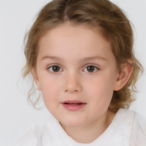 Neutral white child female with medium  brown hair and brown eyes