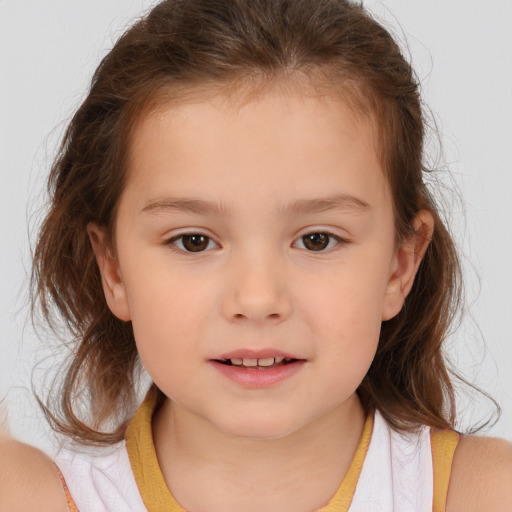 Neutral white child female with medium  brown hair and brown eyes