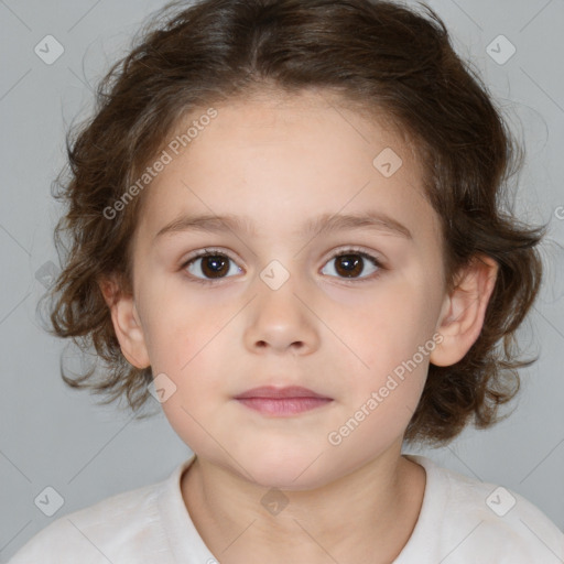 Neutral white child female with medium  brown hair and brown eyes