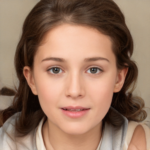 Neutral white child female with medium  brown hair and brown eyes