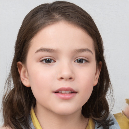 Neutral white child female with medium  brown hair and brown eyes