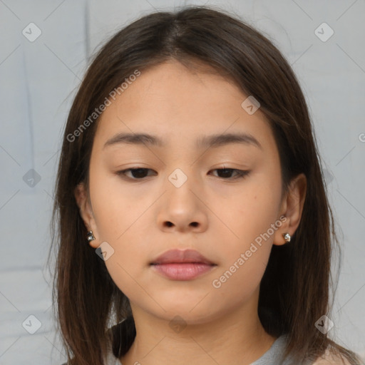 Neutral asian young-adult female with medium  brown hair and brown eyes