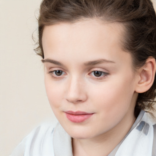 Neutral white child female with medium  brown hair and brown eyes