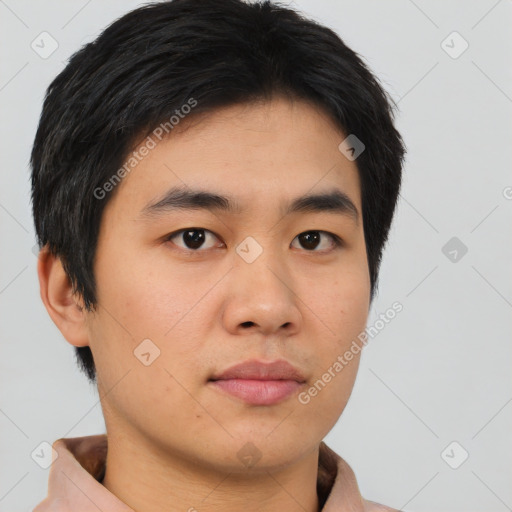 Neutral asian young-adult male with short  black hair and brown eyes