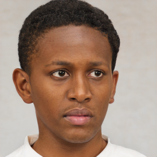 Neutral black young-adult male with short  brown hair and brown eyes