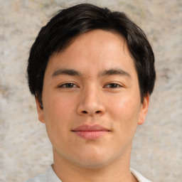 Neutral asian young-adult male with short  brown hair and brown eyes