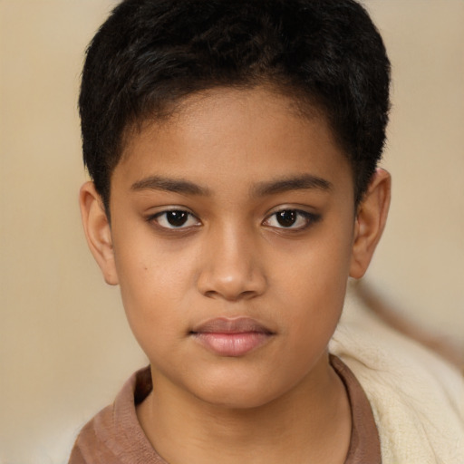 Neutral latino child female with short  brown hair and brown eyes