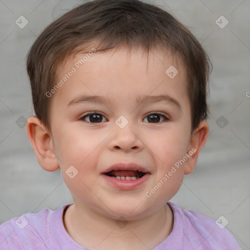 Joyful white child male with short  brown hair and brown eyes