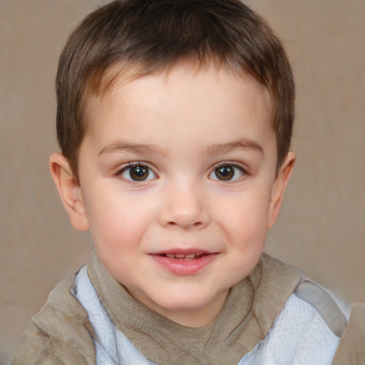 Joyful white child male with short  brown hair and brown eyes