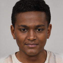 Neutral black young-adult male with short  brown hair and brown eyes