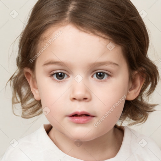 Neutral white child female with medium  brown hair and brown eyes