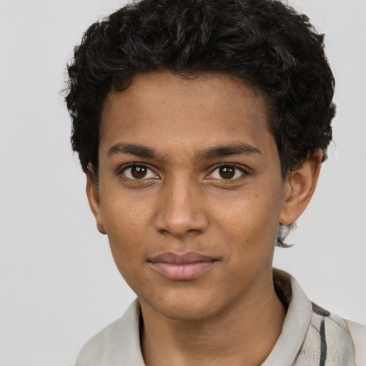 Neutral latino young-adult male with short  brown hair and brown eyes