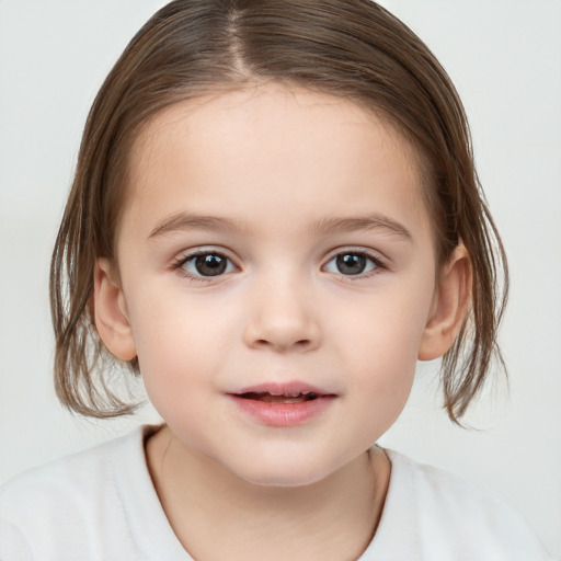 Neutral white child female with medium  brown hair and brown eyes