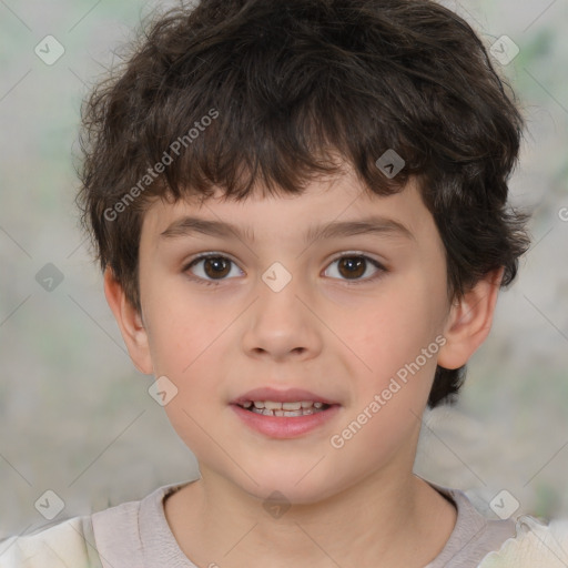 Joyful white child male with short  brown hair and brown eyes