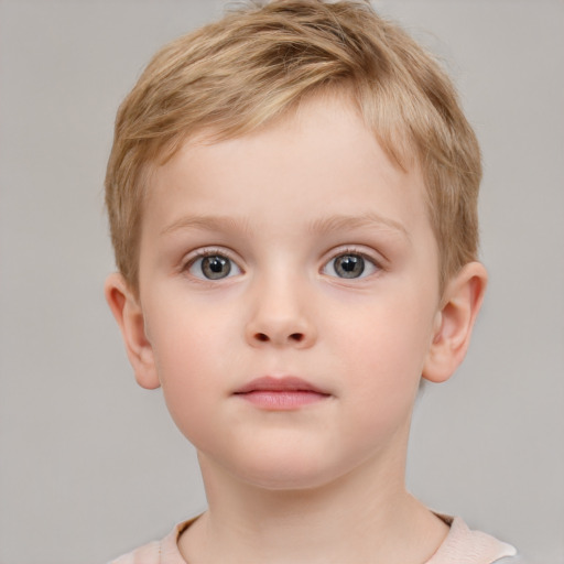 Neutral white child male with short  brown hair and grey eyes