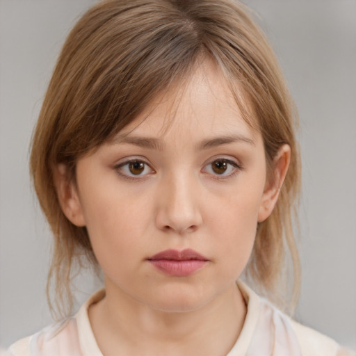 Neutral white child female with medium  brown hair and brown eyes