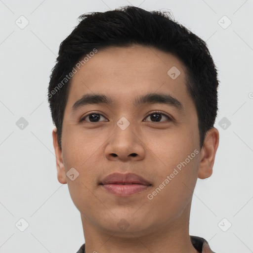 Neutral asian young-adult male with short  black hair and brown eyes