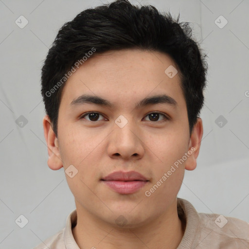 Neutral asian young-adult male with short  black hair and brown eyes